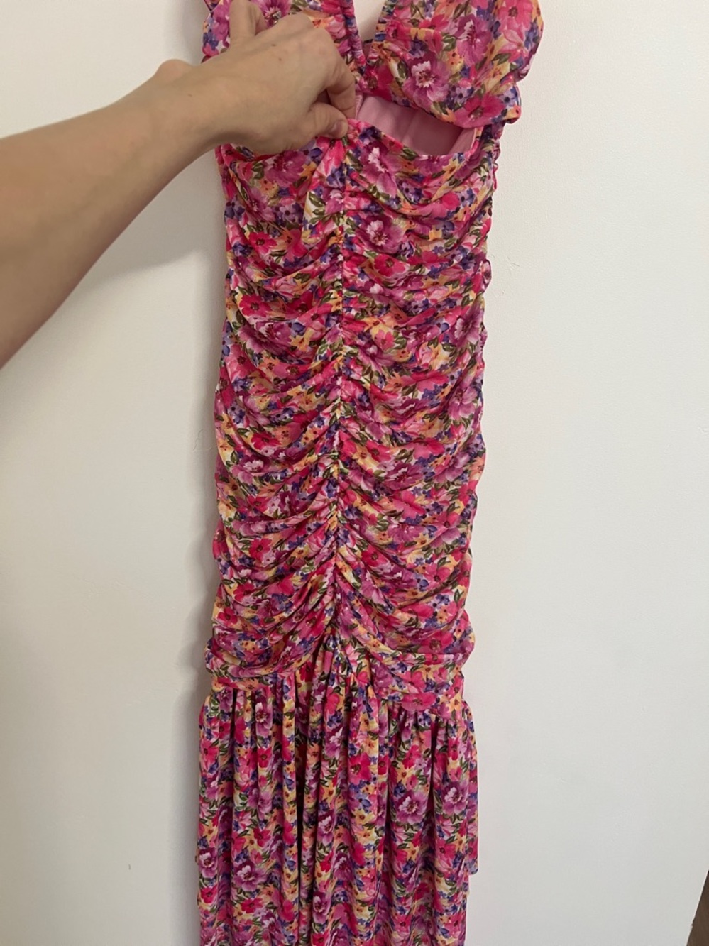 SHEIN Pink Multi Floral Ruched Maxi Dress - Picture 5 of 9